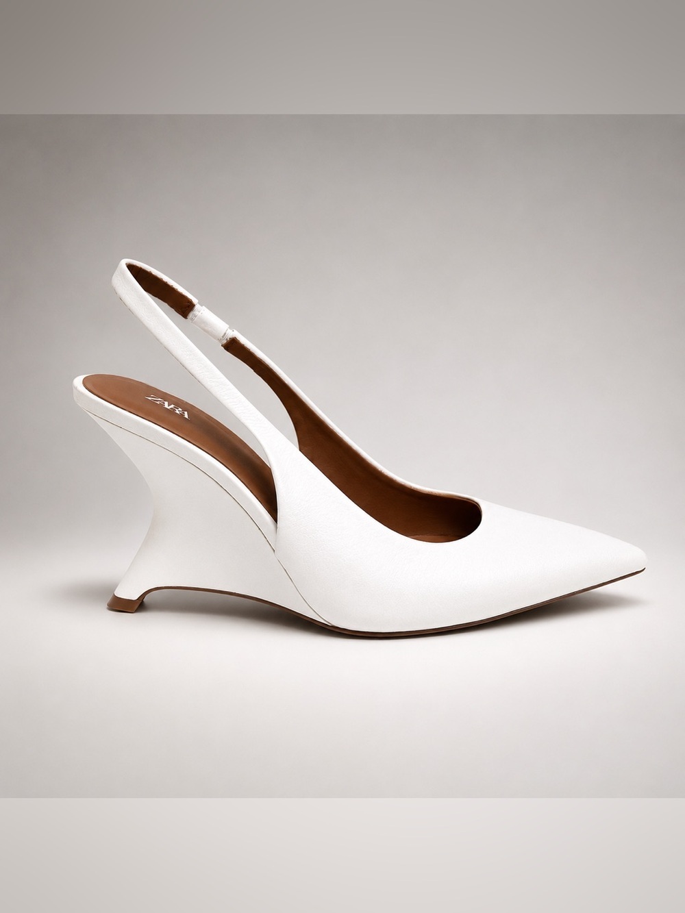 ZARA Sculptural Wedge Slingback Pumps White Pointed Toe EU 38 US 8